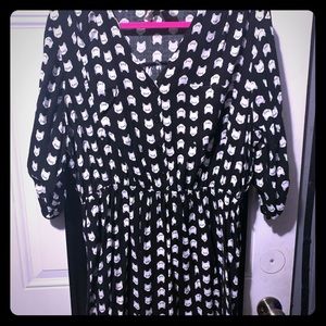 1x kitty cat print cuffed  sleeve shirt dress